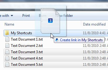 Drag shortcuts to another folder in Windows Explorer