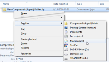 Email a compressed folder zip file as attachment in Windows are