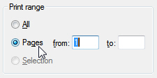 Enter a page range printing option in your Windows 7 Print dialog