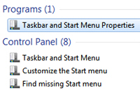 Find start menu settings to configure from the Windows 7 start menu itself
