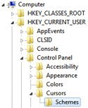Find your saved cursor schemes (mouse pointer themes) in the Windows 7 registry
