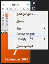 Force the calendar gadget to stay above other programs