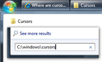 Locate the Cursors / Mouse pointers folder from the start menu in Windows 7