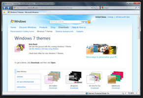 Official Windows 7 themes download page on Microsoft.com