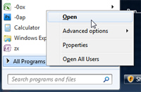 Open the All Programs folder of the start menu in Windows 7