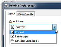 Paper orientation options in Windows 7 - Landscape or portrait printing