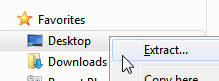 Right-click and drag the zipped compressed folder to extract its files in Windows 7
