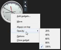 Right-click on a gadget to access its opacity/transparency settings