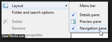 Show or hide or Navigation Pane in Explorer for Windows 7