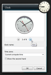 Show options for the clock gadget