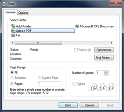 The Standard Print dialog in Windows 7