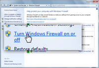 Turn on or turn off the Windows Firewall in Windows 7