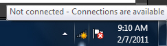 Windows 7 indicating that you are not connected to a wireless network