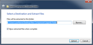 Windows 7 Extract compressed files from zipped folder wizard