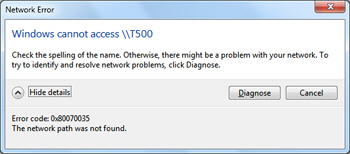 Windows 7 networking error message - error 0x80070035