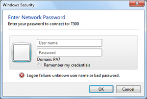 Windows Security network authentication error message in Windows 7