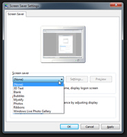 Screen saver settings in Windows 7