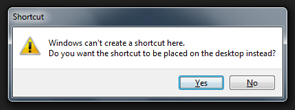 Confirm you want to create a shortcut on the desktop