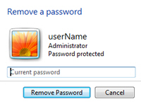 Remove a user account password in Windows 7