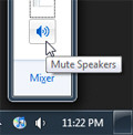 Mute volume by clicking the mixer's speaker button