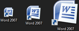 Small, medium, and large desktop icon in Windows 7