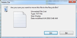 Windows 7 confirms file / folder deletion