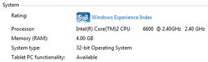 RAM installed on Windows Vista