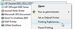 Printing preferences in Windows Vista