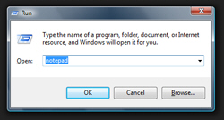 Windows Vista's Run dialog, accessible from the Start Menu