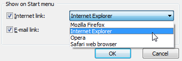 Display a browser on Vista's Start Menu