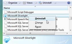 Uninstalling an application in Windows Vista