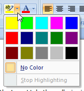 Text highlighting colors in Word 2007