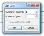 The Split Cells dialog in Word 2007