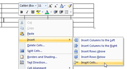 Insert cells in Microsoft Word tables